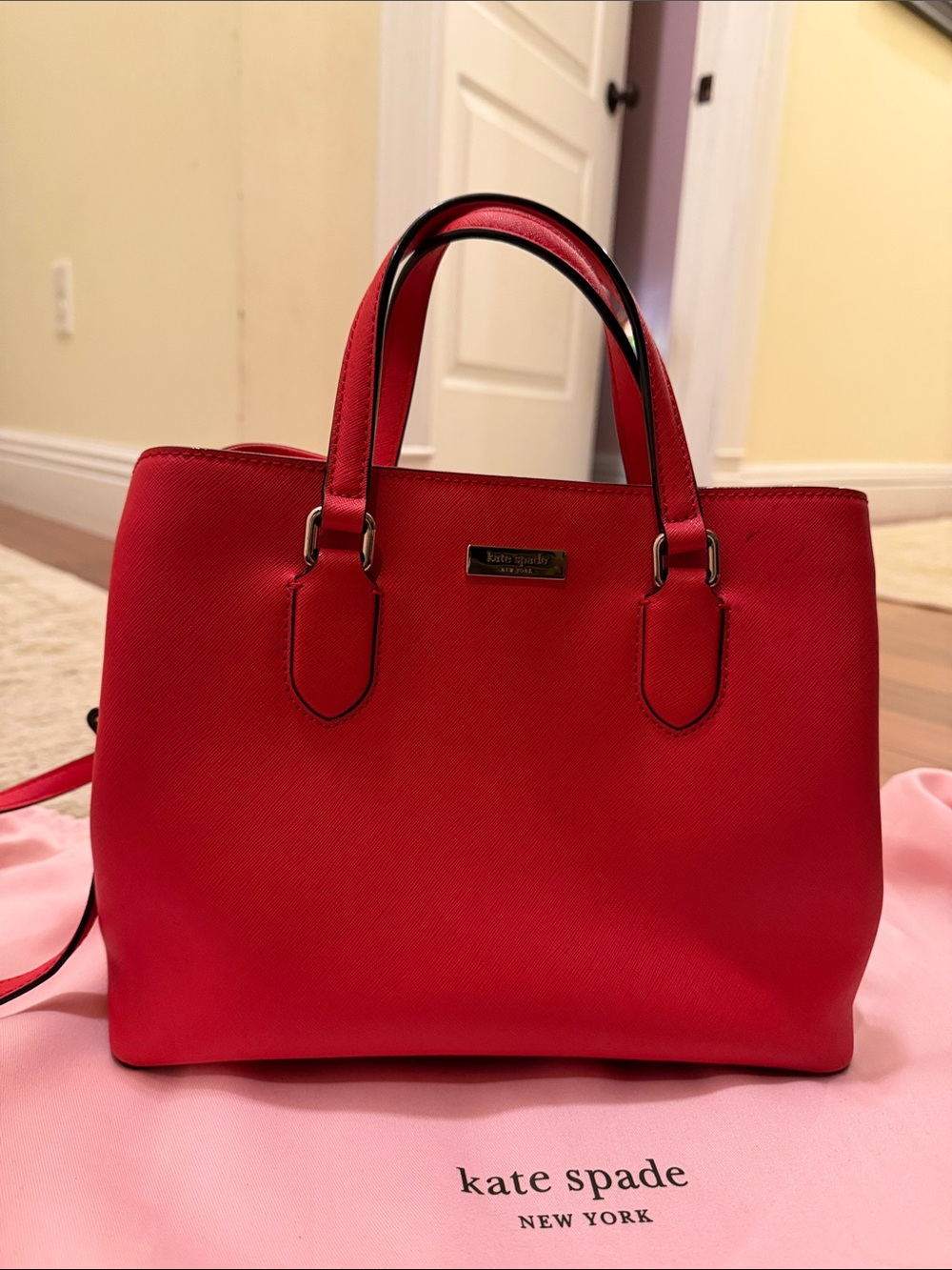 kate spade red leather structured satchel
